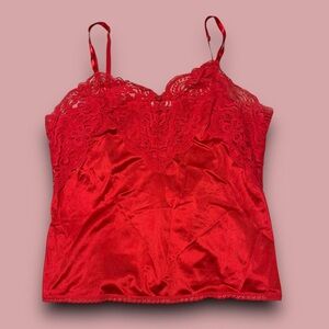 Vintage Red Satin Lace Cami Top Size M-L Romantic Coquette